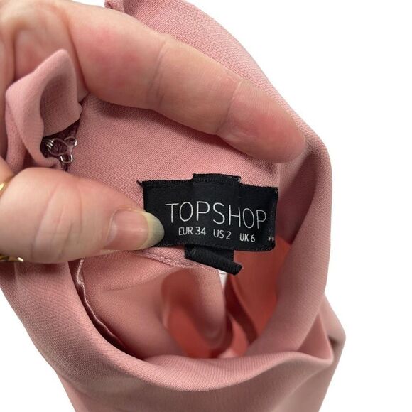 Topshop Women's Cold Shoulder Keyhole Mock Neck Dress Casual Pink Size 2 - Picture 3 of 12